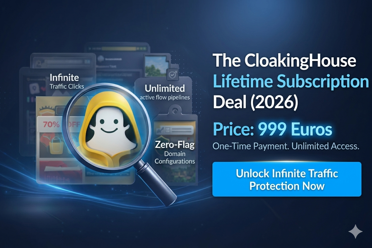 CloakingHouse dashboard outlining infinite incoming traffic capabilities and lifetime flow rule modules